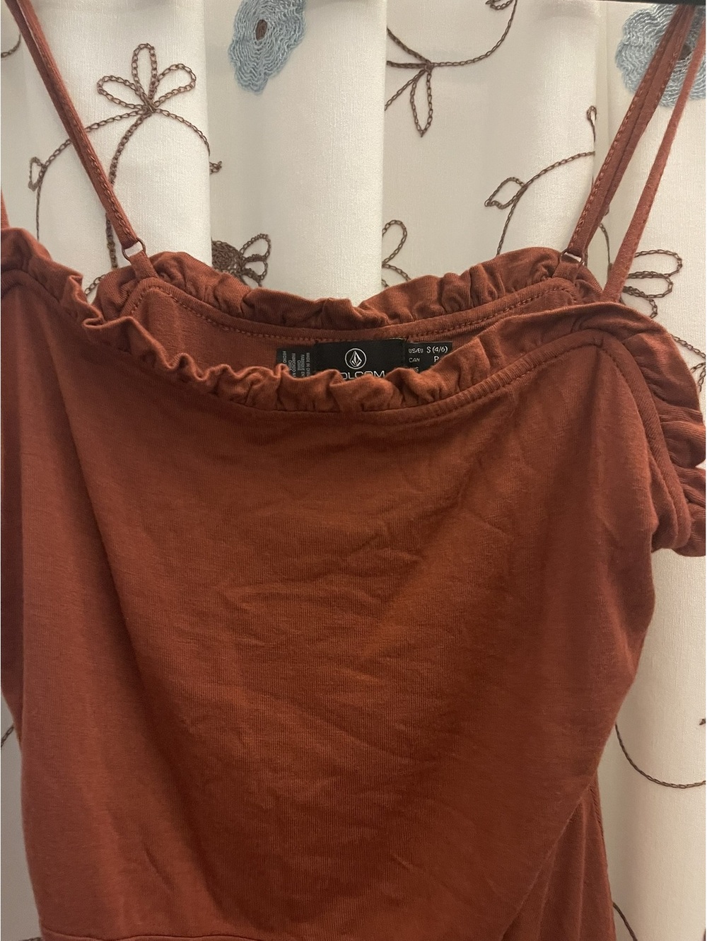 Volcom | S | Rust Brown Ruffle Trim Slip Dress - Picture 5 of 6